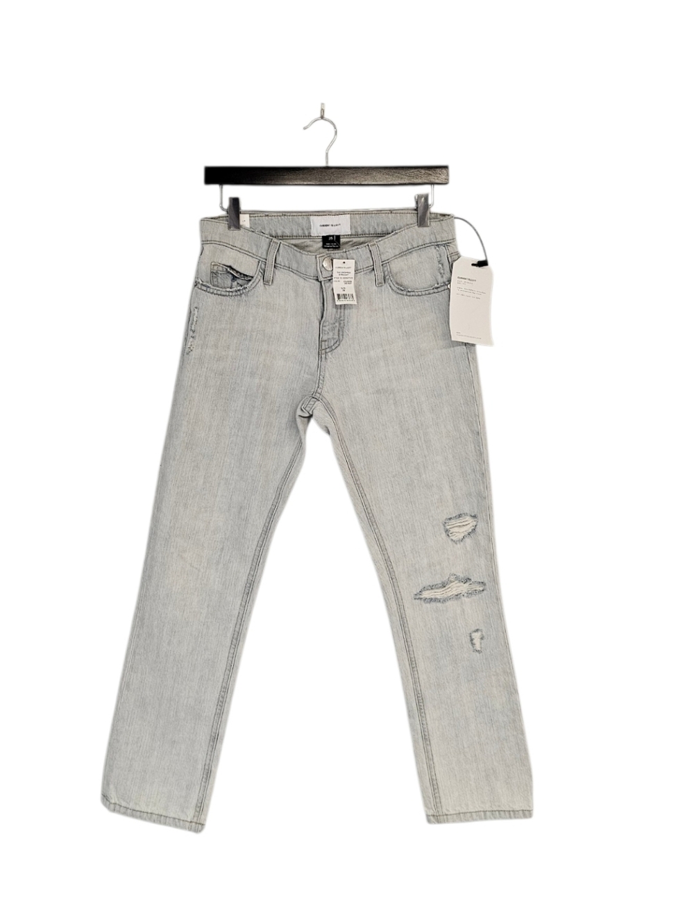 Current/Elliott Mid Rise The Cropped‎ Straight Leg Distressed Blue Jeans 25 NWT
